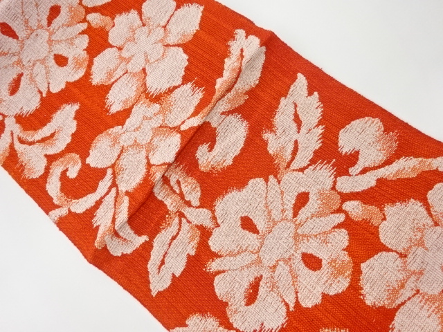 リサイクル　手織り真綿紬草花模様織出し名古屋帯